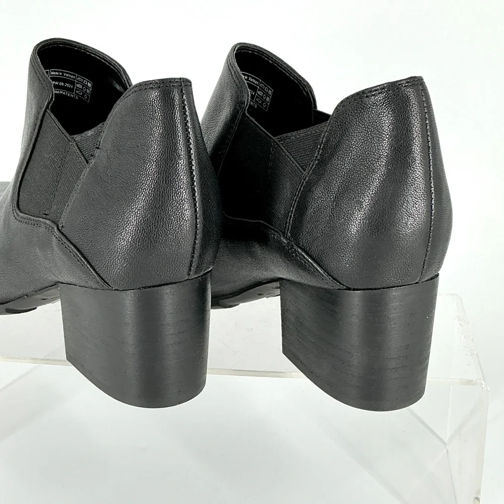 Vionic Size 8.5 Black‎ Leather Ankle Bootie Block Heel Lug Sole NEW Belmont $159